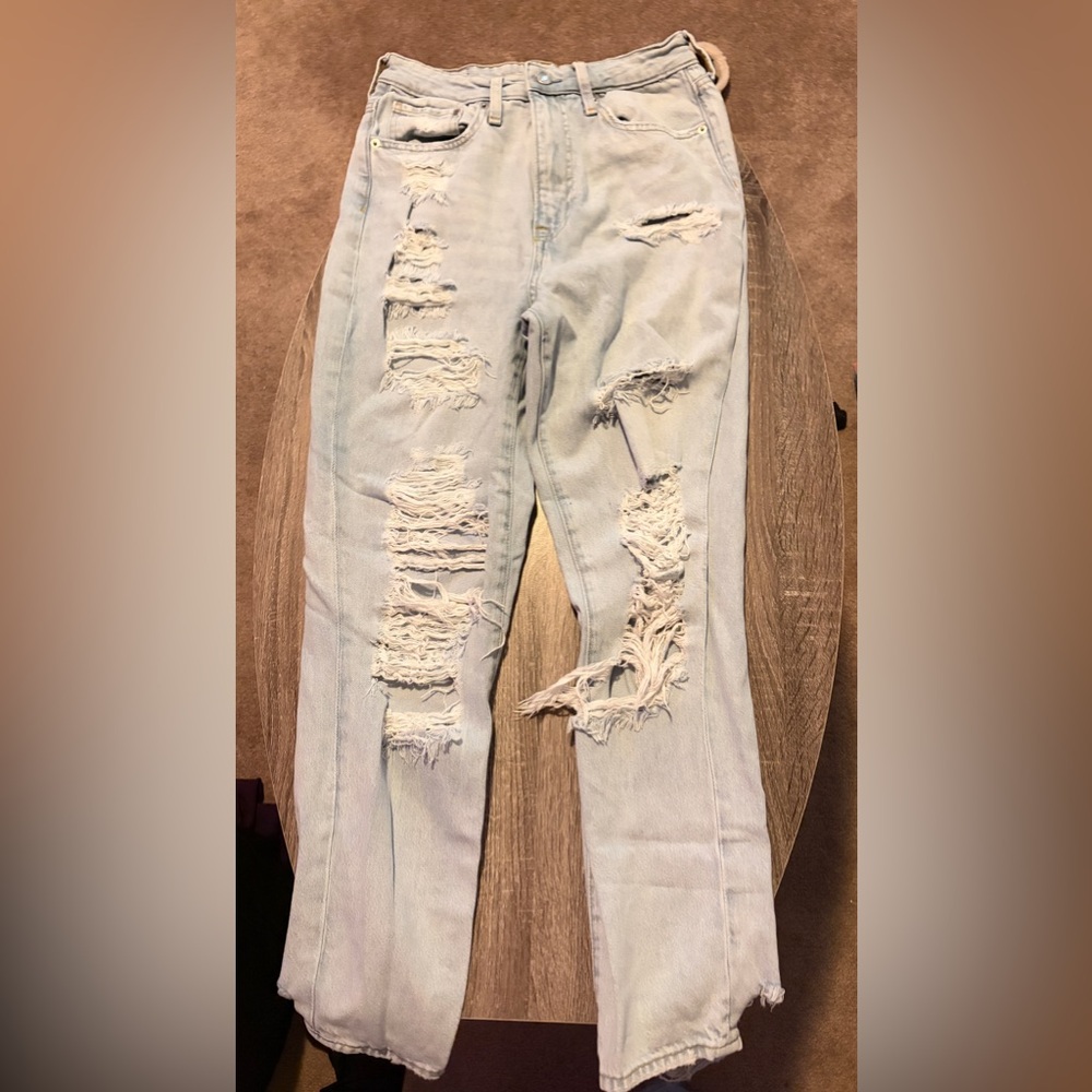 H&M Light Blue Distressed Mom Jeans